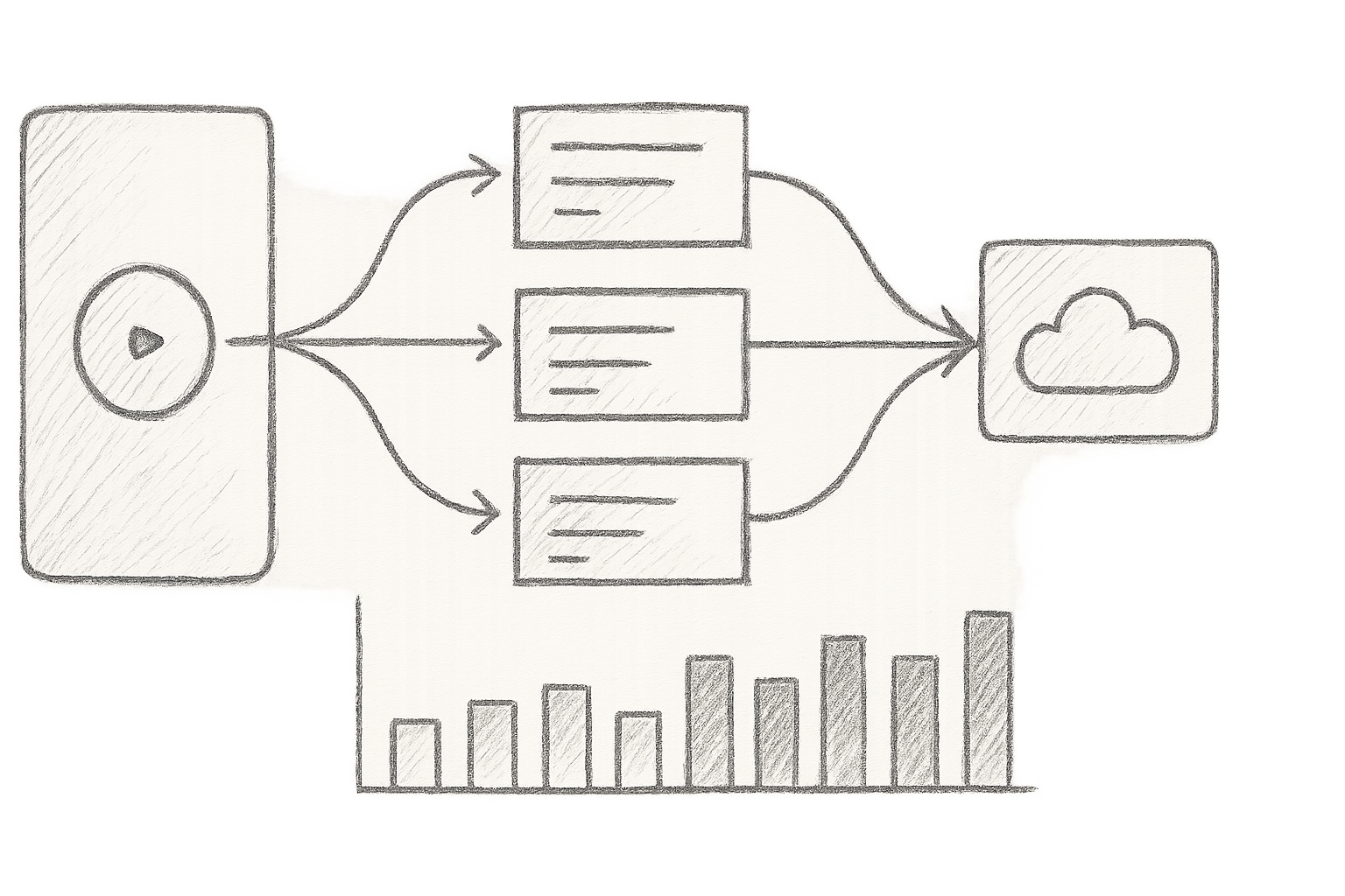 A schematic illustration of distributed tracing capturing service requests across microservices, showing trace spans and latency heatmaps.