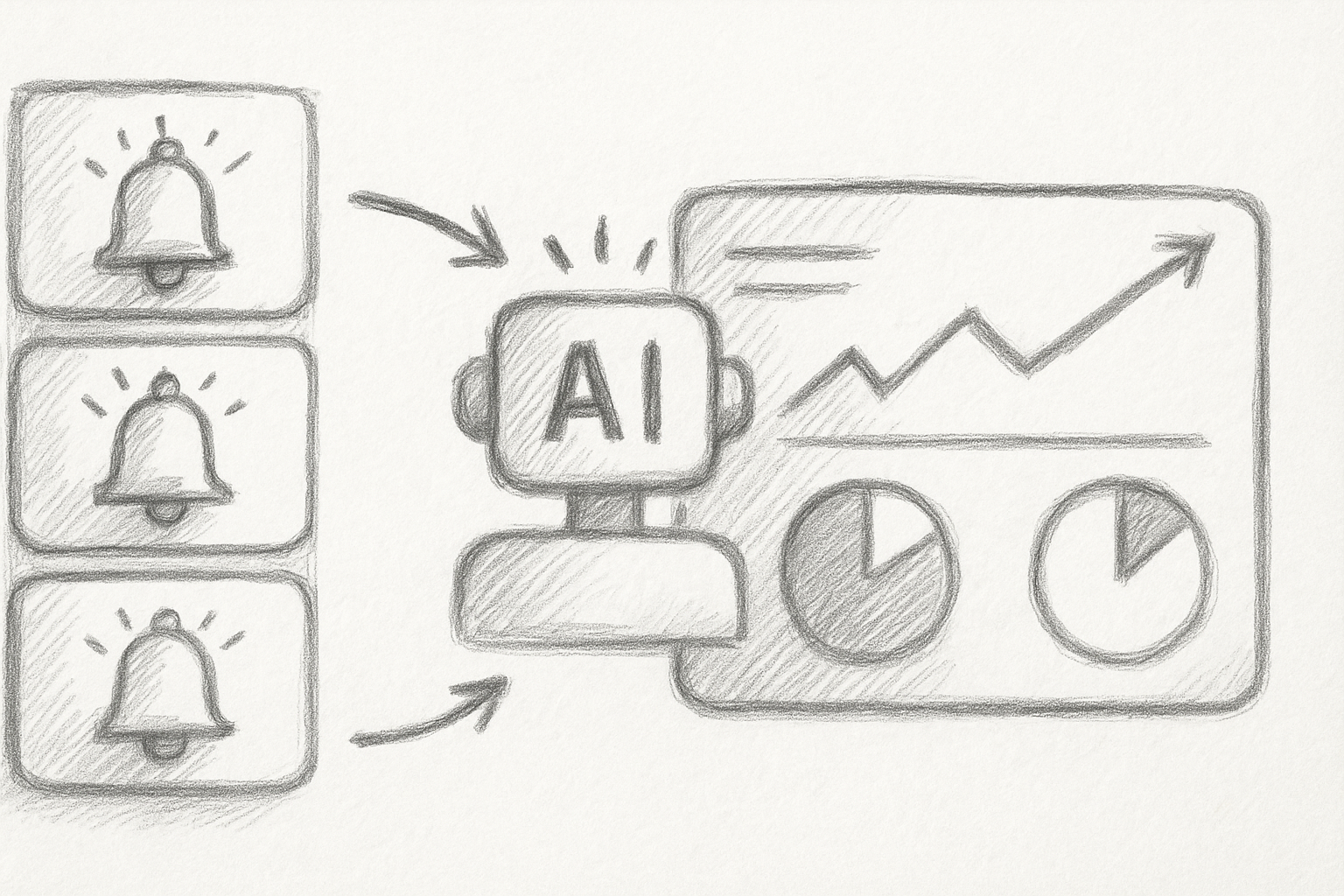 Illustration depicting AI-driven reduction of alert noise and unified monitoring dashboards