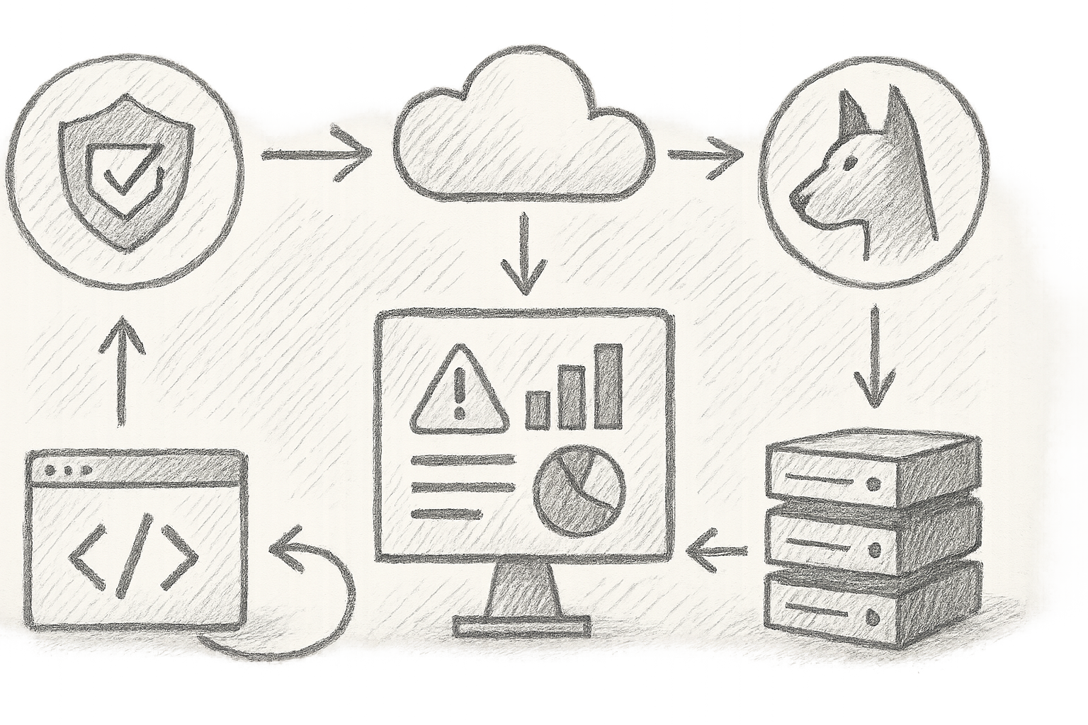 Diagram illustrating AI-Powered DevSecOps workflow integrating Aikido Security, Snyk DeepCode AI, and Google Big Sleep with CI/CD pipelines, developer feedback loops, and vulnerability triage dashboards.