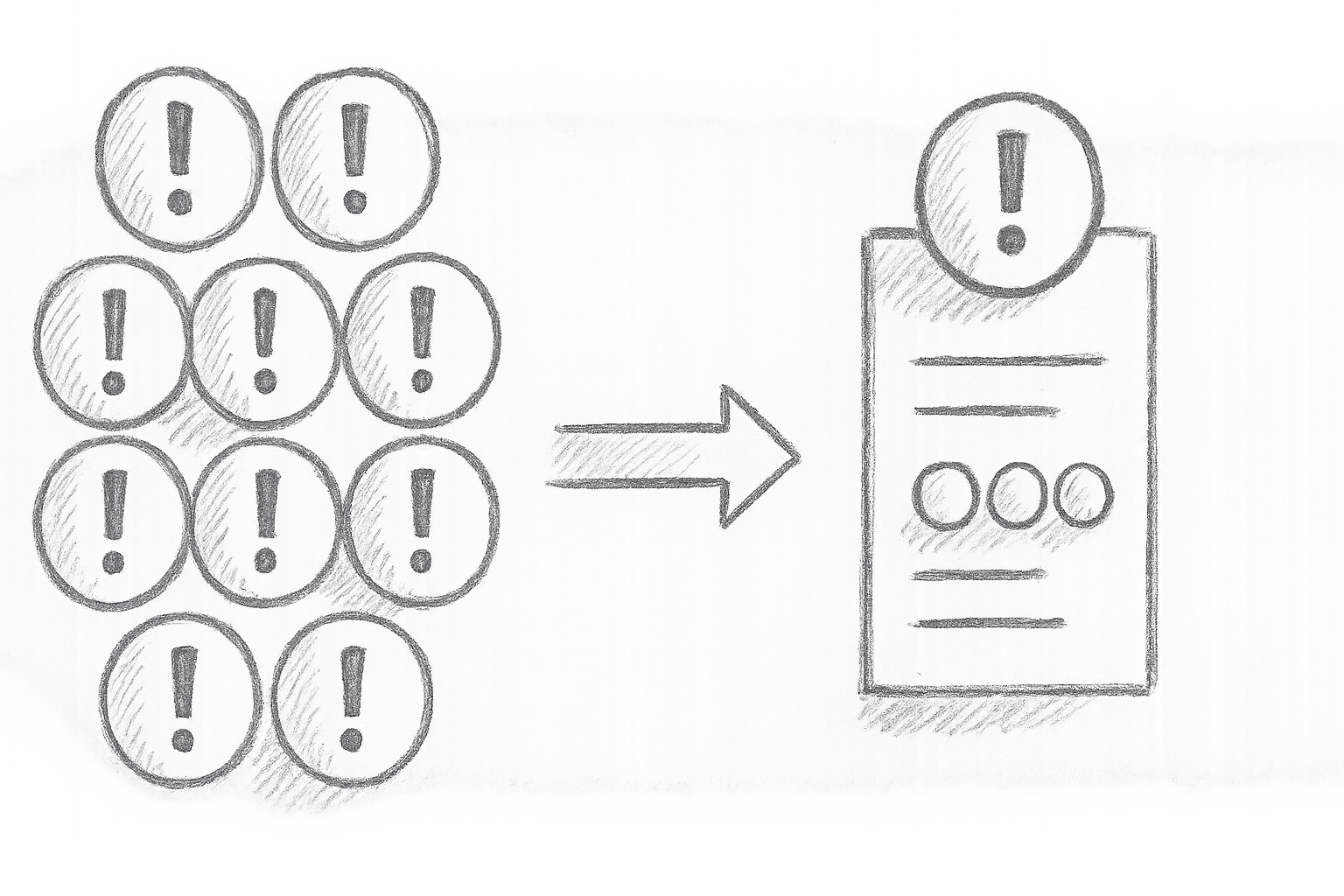 visual infographic showing PagerDuty’s alert grouping effect reducing alert volume on on-call engineers