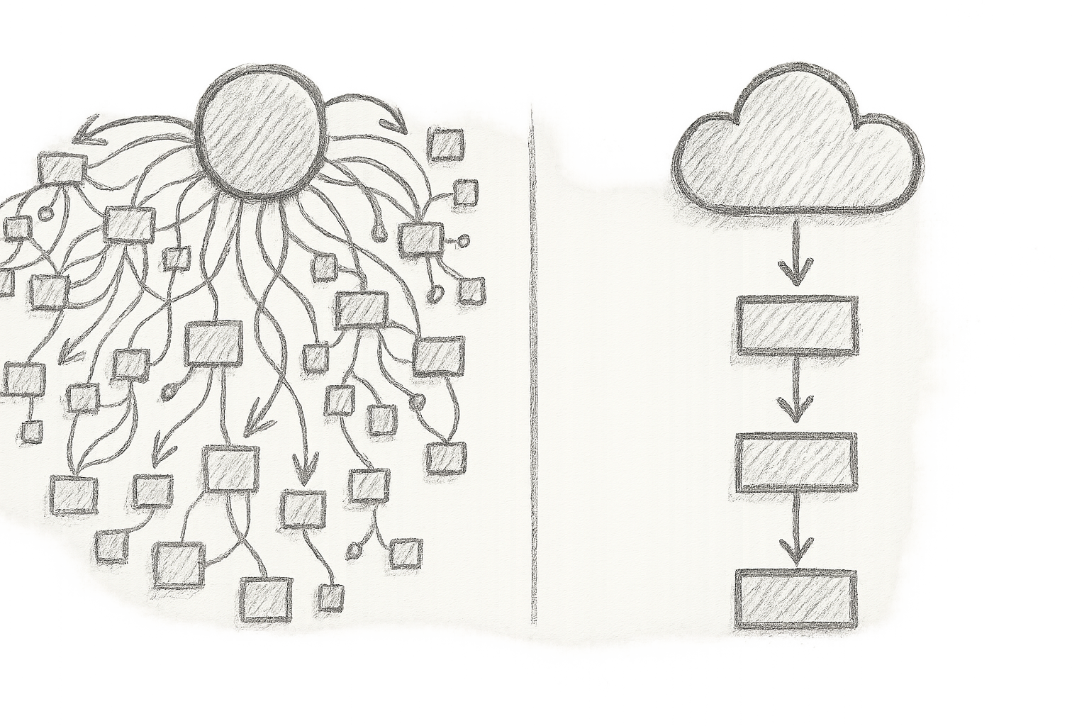 Diagram illustrating the complexity and variety of Fluentd’s plugin ecosystem versus the streamlined Rsyslog plugins